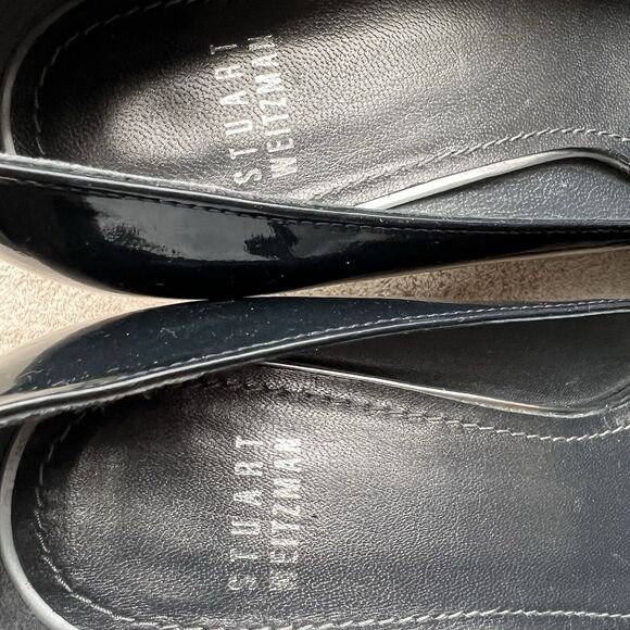 Stuart Weitzman Dark Navy Blue Patent Leather Heel Pumps Women 7.5 W Rounded Toe - Picture 12 of 15